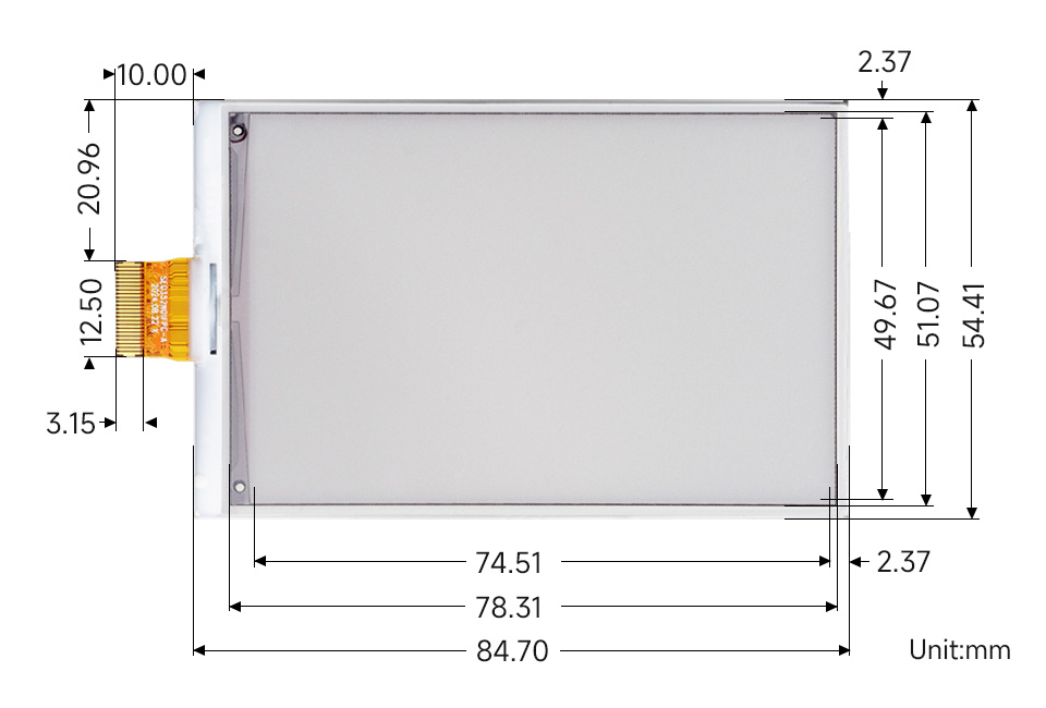 3.52inch e-Paper display (B), outline dimensions