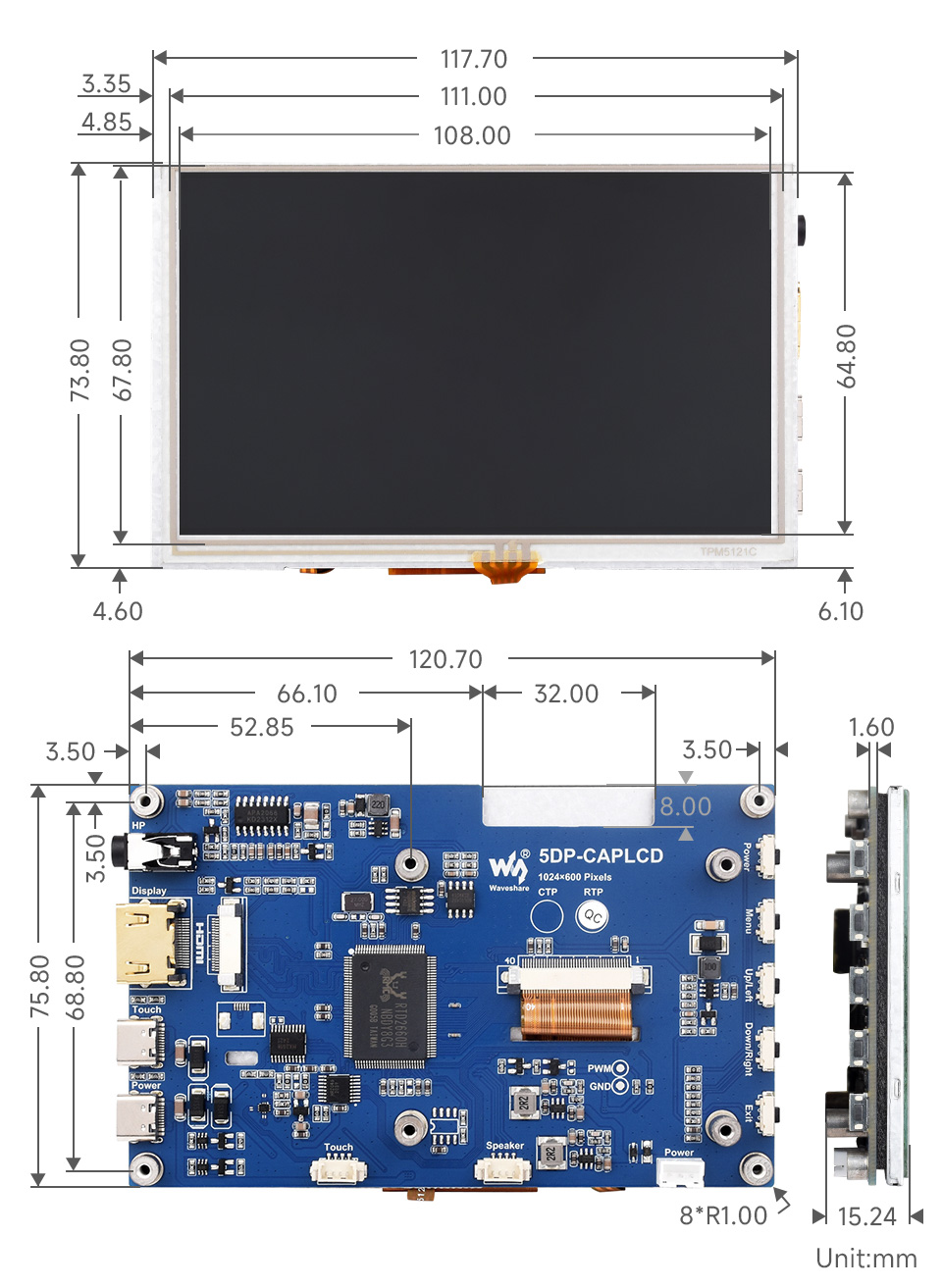 5DP-CAPLCD-G, dimensions