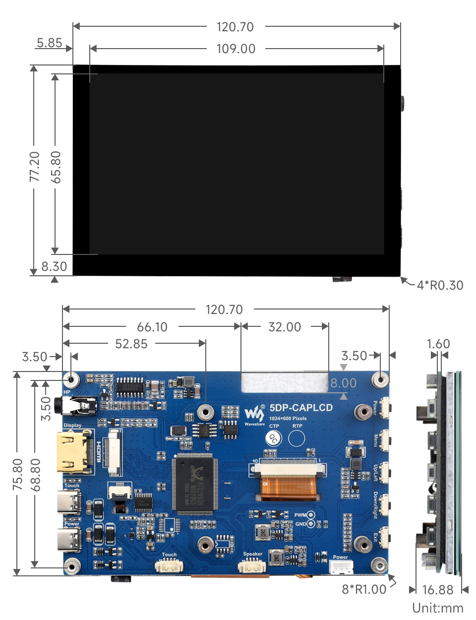 5DP-CAPLCD-H, dimensions