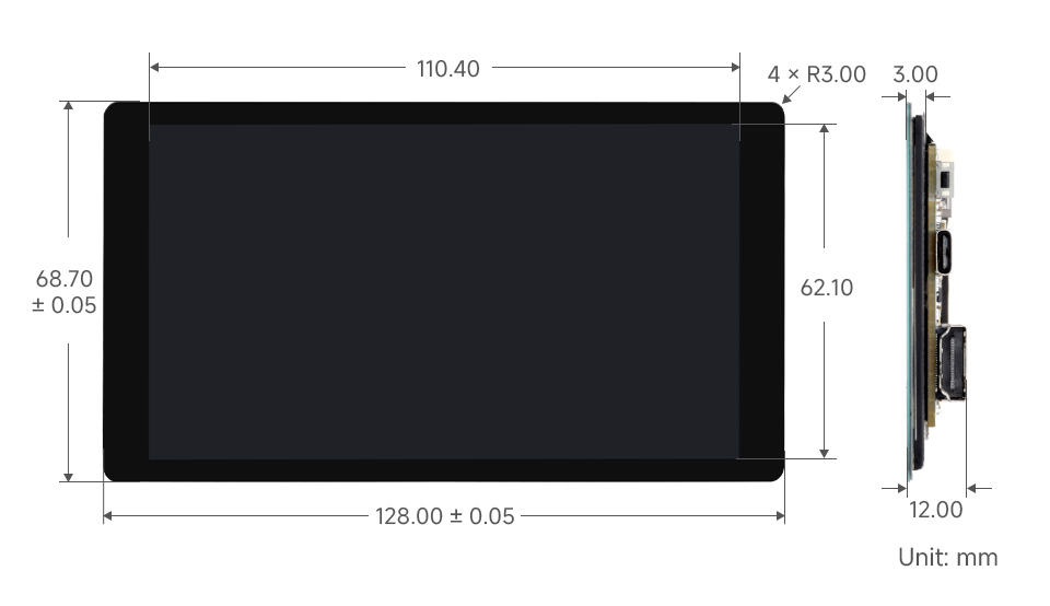 5inch capacitive touch display, outline dimensions