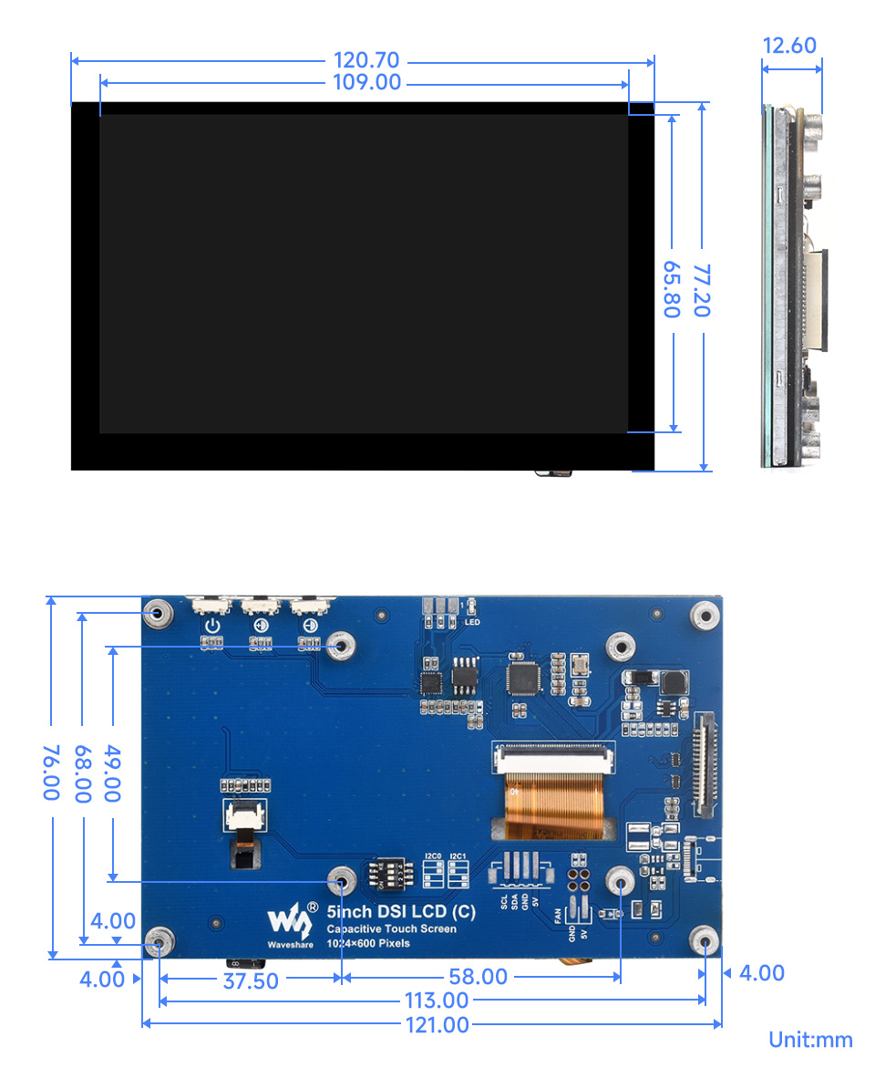 5inch DSI Touch Display, dimensions