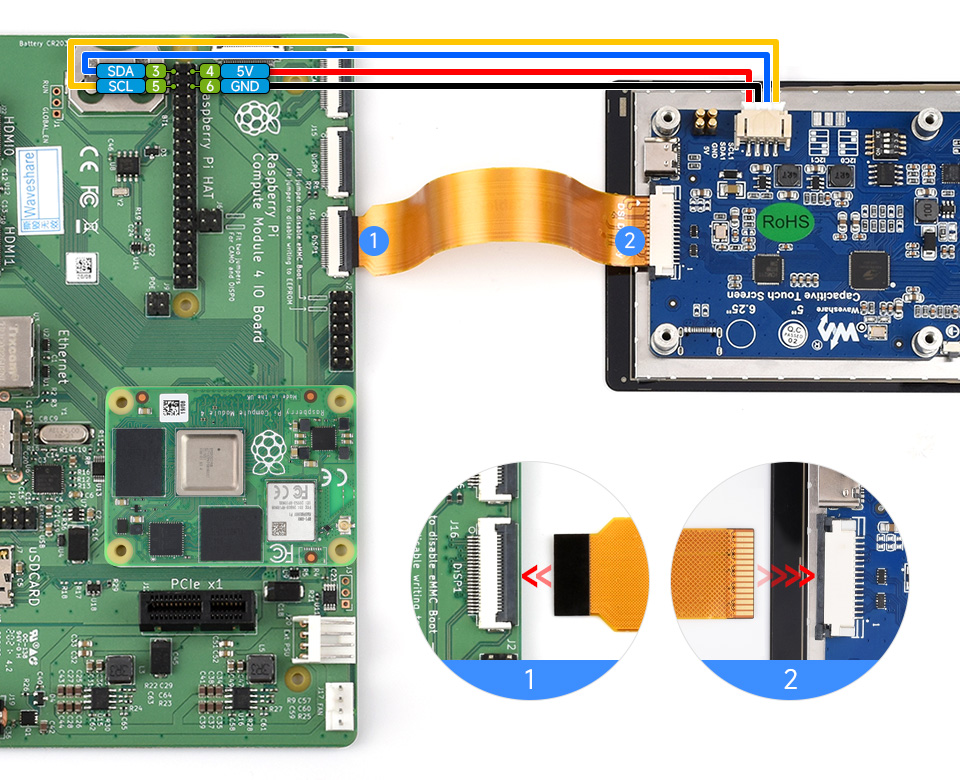 5inch DSI capacitive touch display, working with Compute Module 4 IO Board