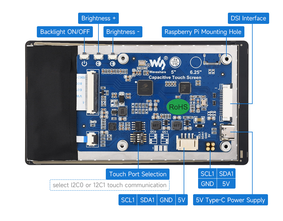 5inch DSI capacitive touch display, interface introduction