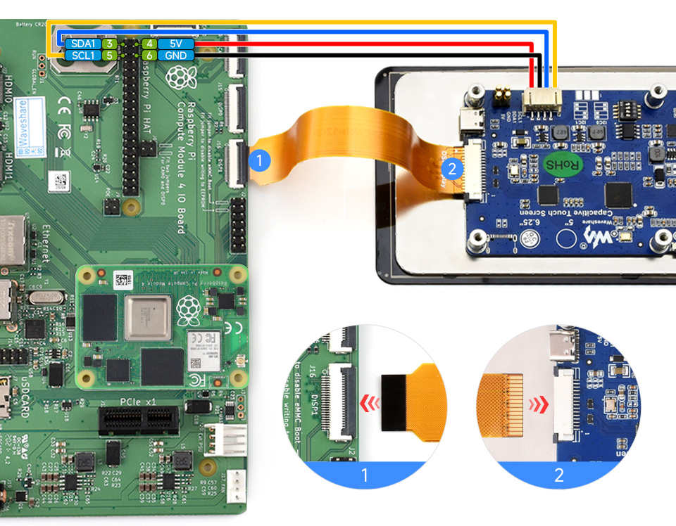 6.25inch DSI capacitive touch display, working with Compute Module 4 IO Board