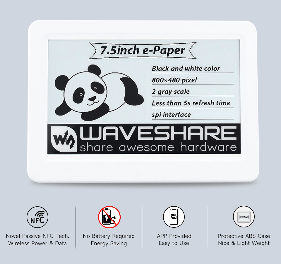 7.5inch Passive NFC-Powered e-Paper V2, front view