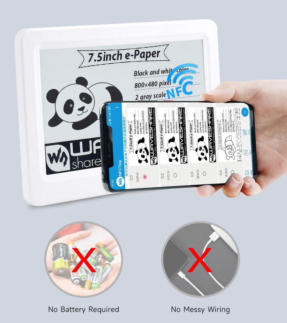 7.5inch Passive NFC-Powered e-Paper V2, refreshing via smartphone