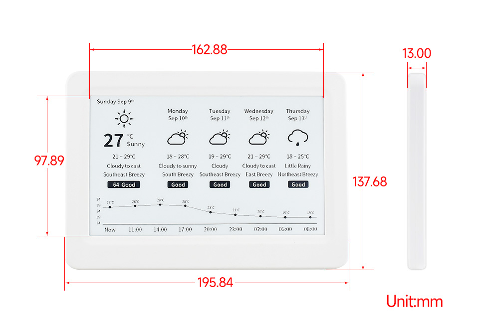 7.5inch Passive NFC-Powered e-Paper V2, outline dimensions