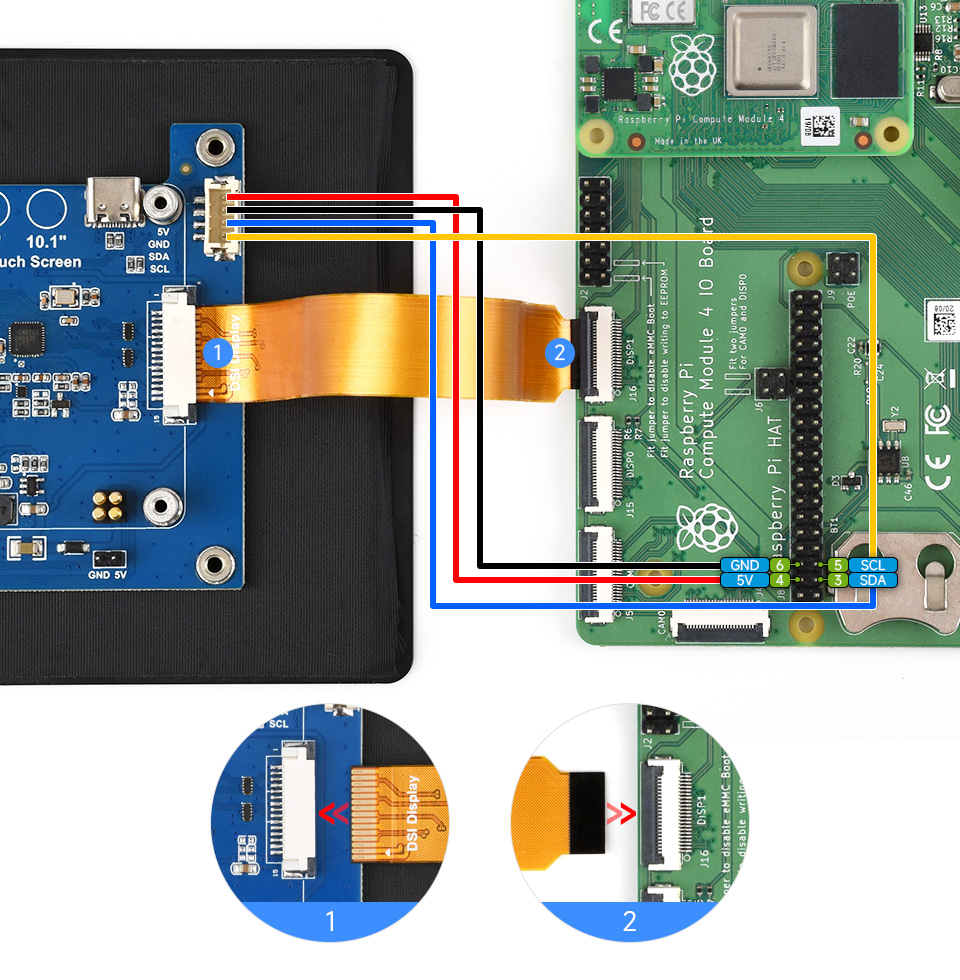 7inch DSI capacitive touch display, working with Compute Module 4 IO Board