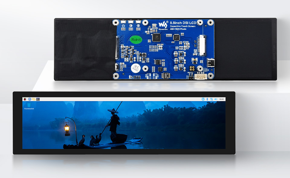 8.8inch DSI capacitive touch display, front and back view