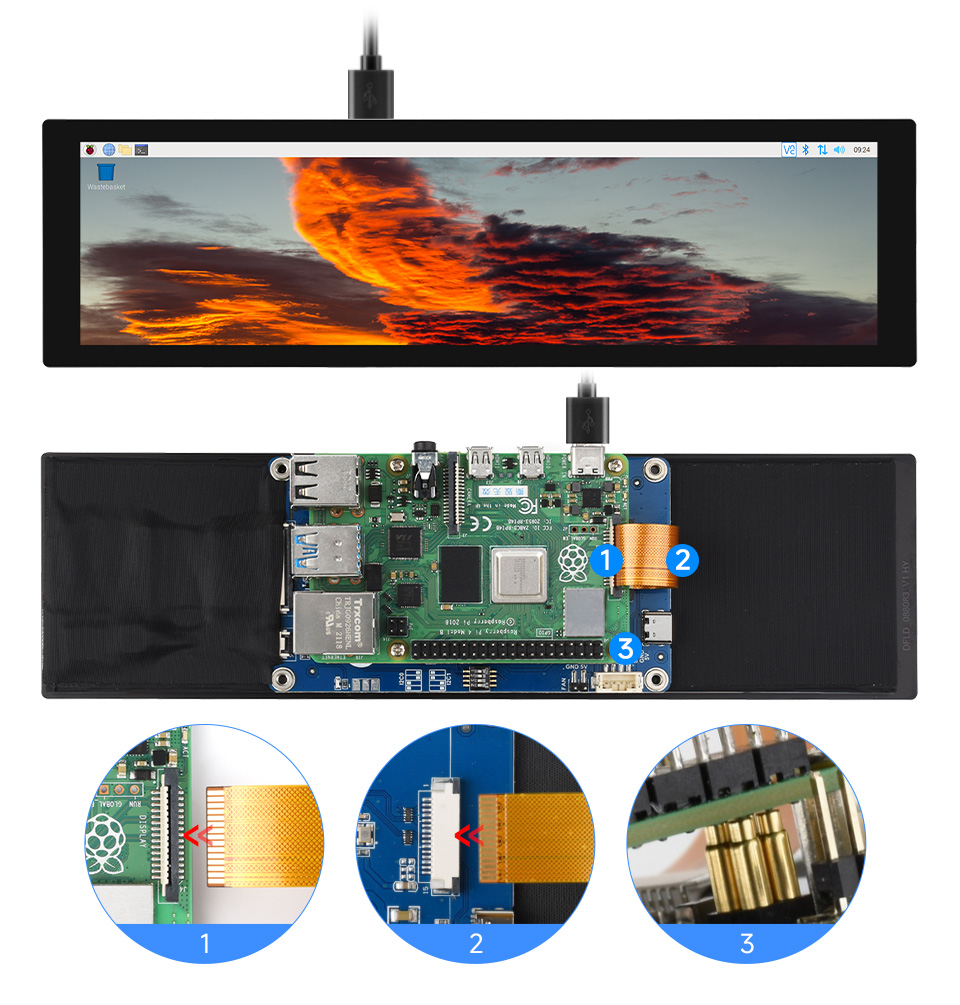 8.8inch DSI capacitive touch display, working with Raspberry Pi 4B