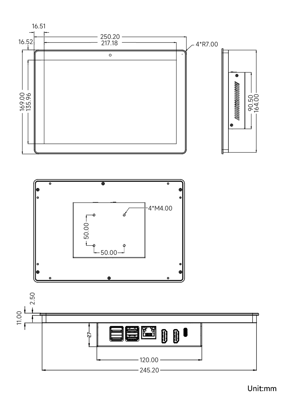 PI5-HMI-101C, dimensions