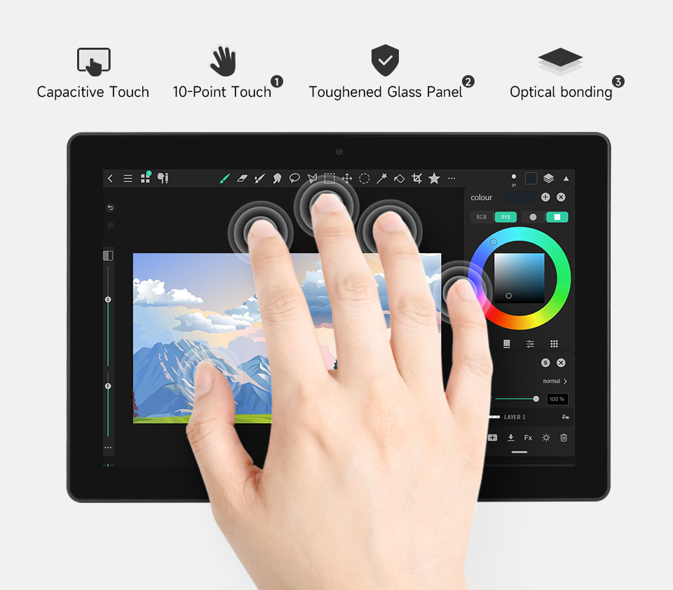 Industrial HMI all-in-one touch display for Raspberry Pi, 10-Point capacitive touch