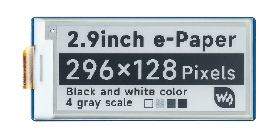 2.9inch E-Paper E-Ink Display Module for Raspberry Pi Pico, 296×128, Black  / White, SPI