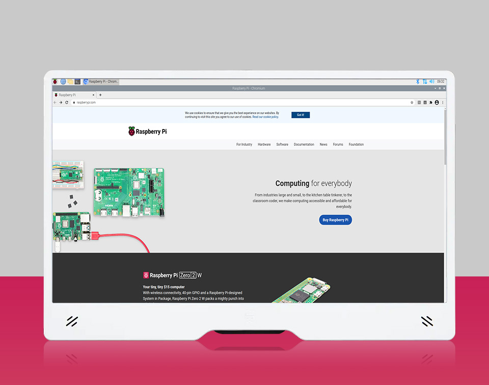 Official Raspberry Pi 15.6inch Monitor, front and side view