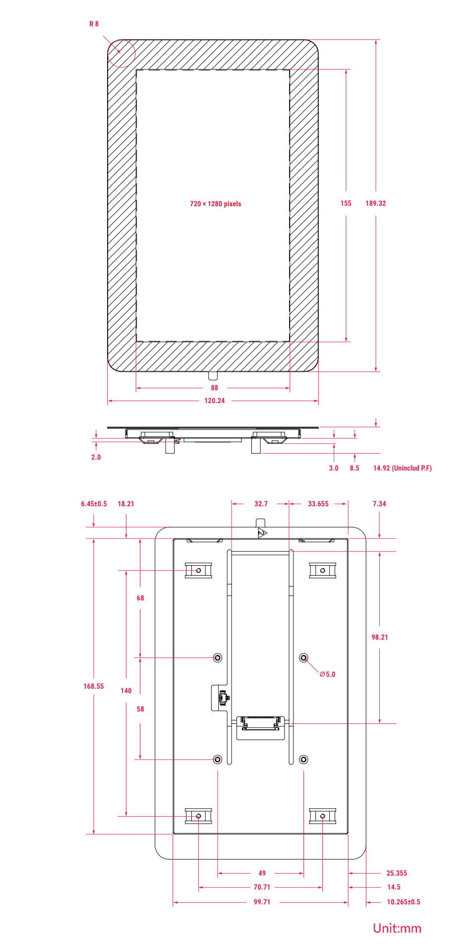 Official Raspberry Pi 7inch Capacitive Touch Display, outline dimensions