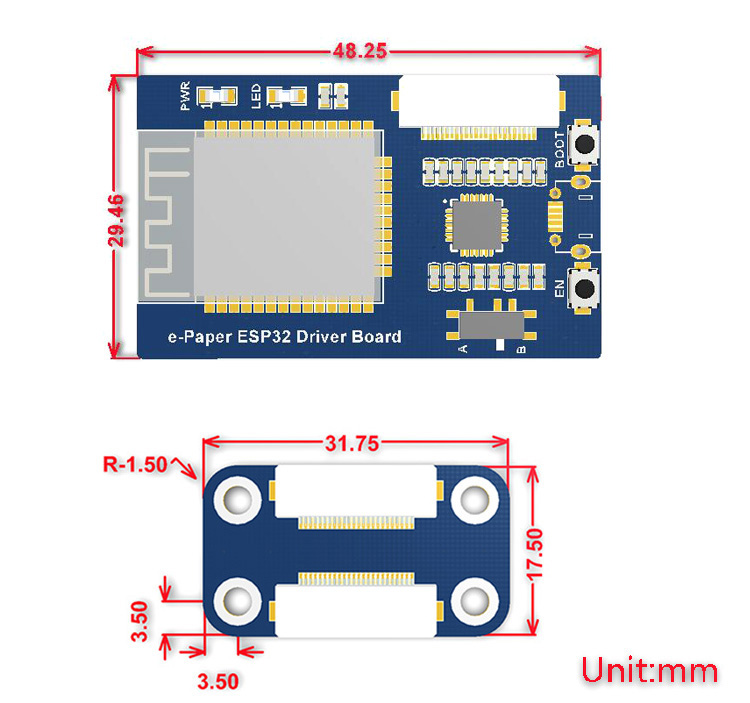 e-Paper ESP32 Driver Board dimensions