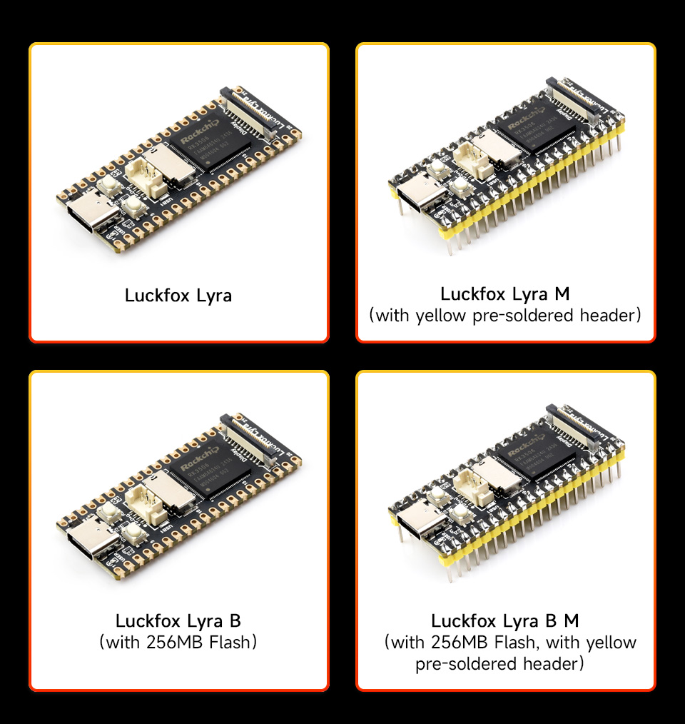 Luckfox Lyra RK3506G2 Linux Micro Development Board, version and pinheader options