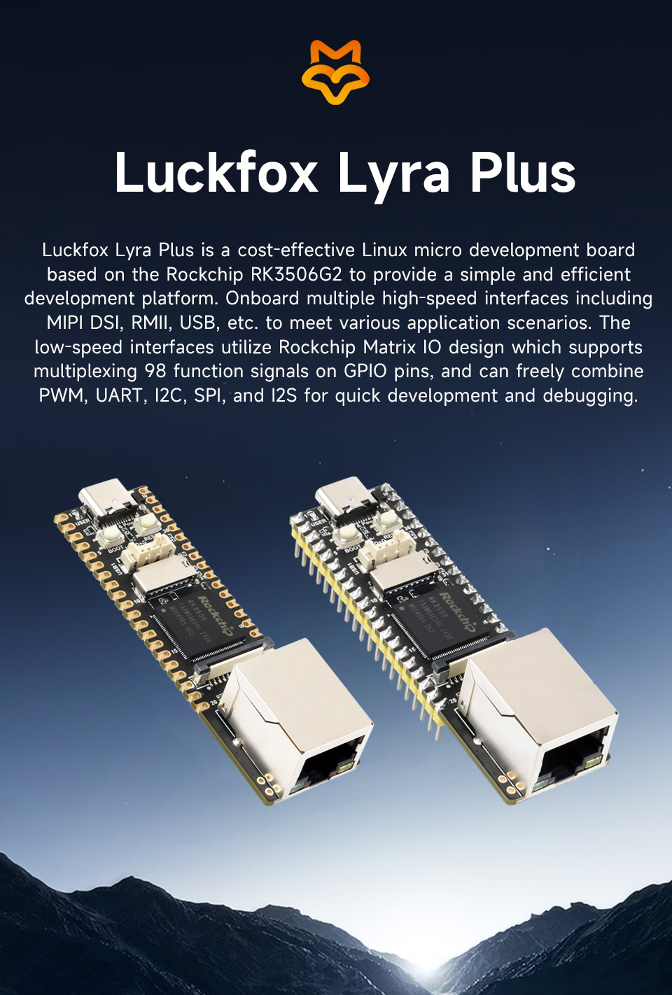 Luckfox Lyra Plus RK3506G2 Linux Micro Development Board, front view