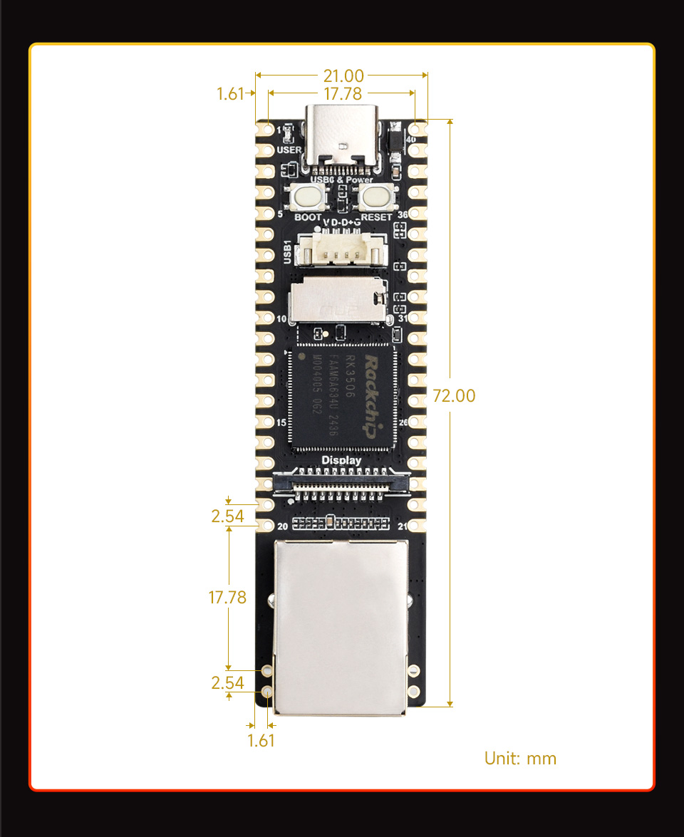 Luckfox Lyra Plus RK3506G2 Linux Micro Development Board, outline dimensions