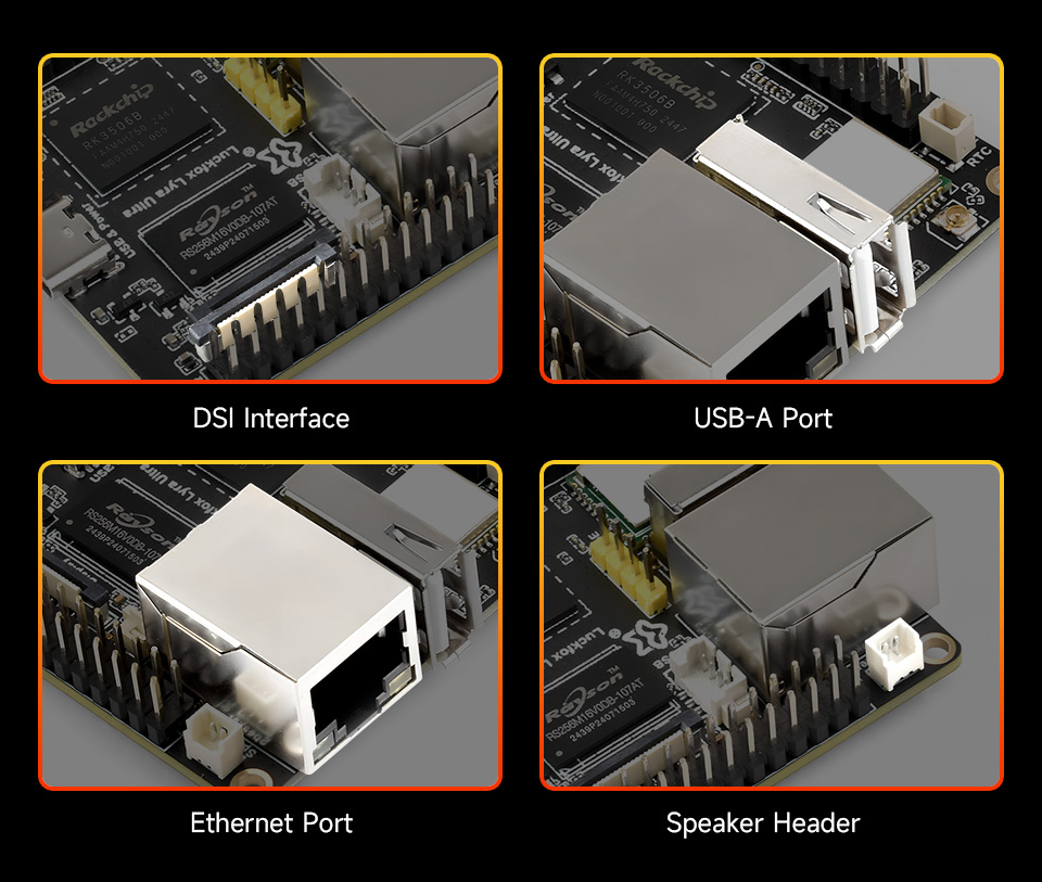 Luckfox Lyra RK3506B Linux Micro Development Board, integrates DSI interface, USB-A port, Ethernet port, and speaker header