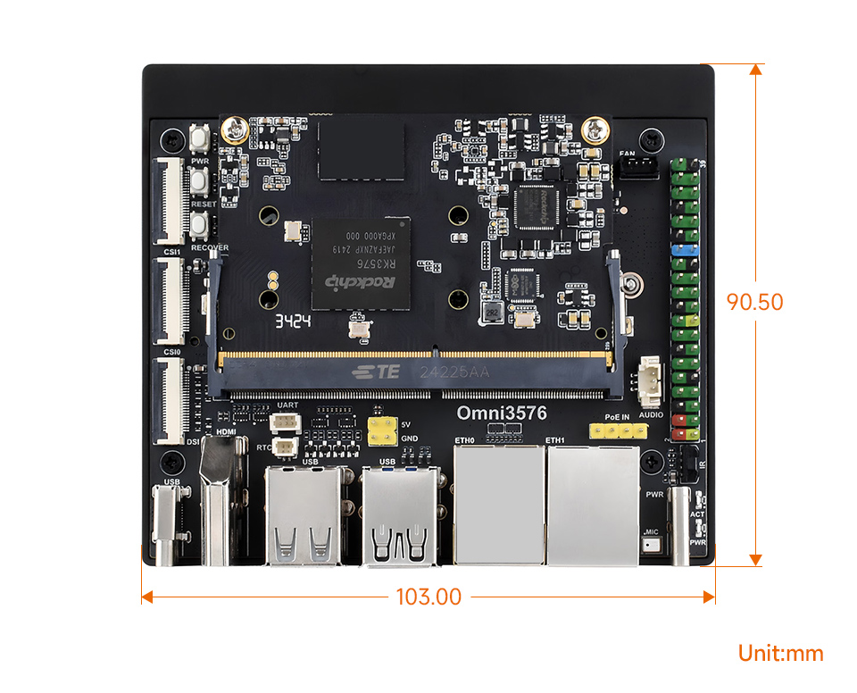 Luckfox Core3576 Edge Computing Development Board, outline dimensions