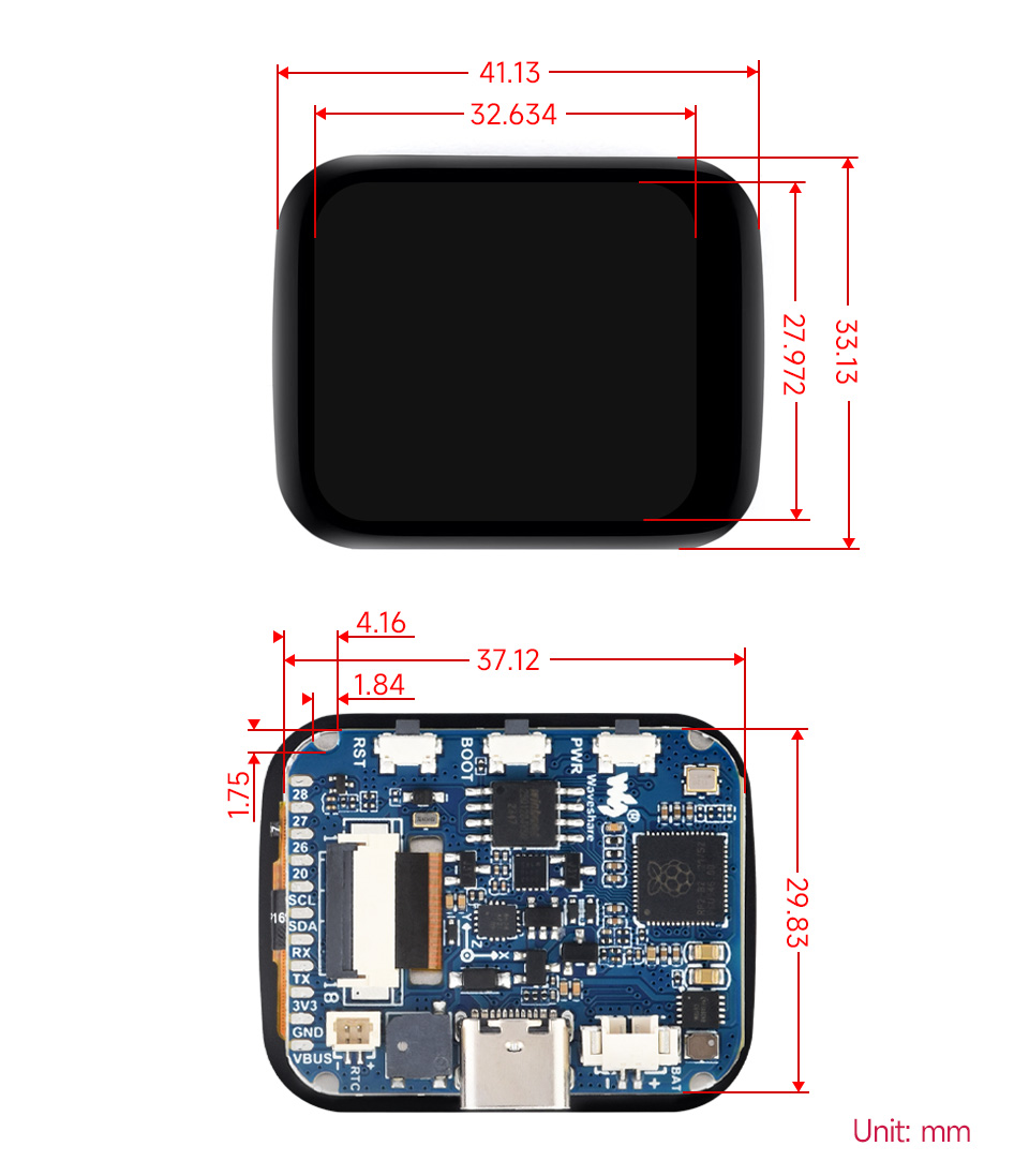 RP2040 1.69inch display development board, outline dimensions