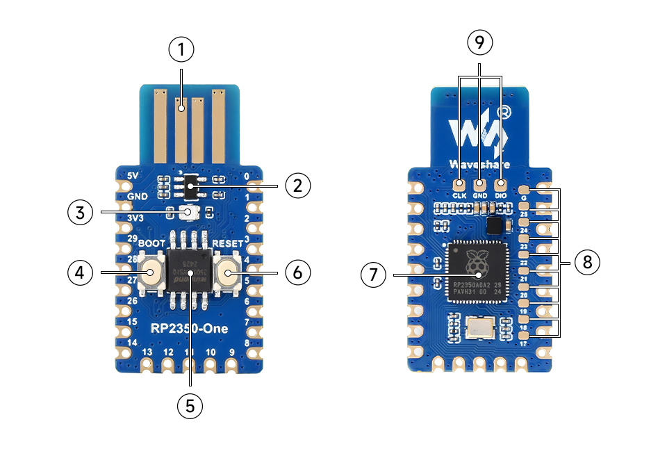 Waveshare RP2350-One MCU Board, onboard components