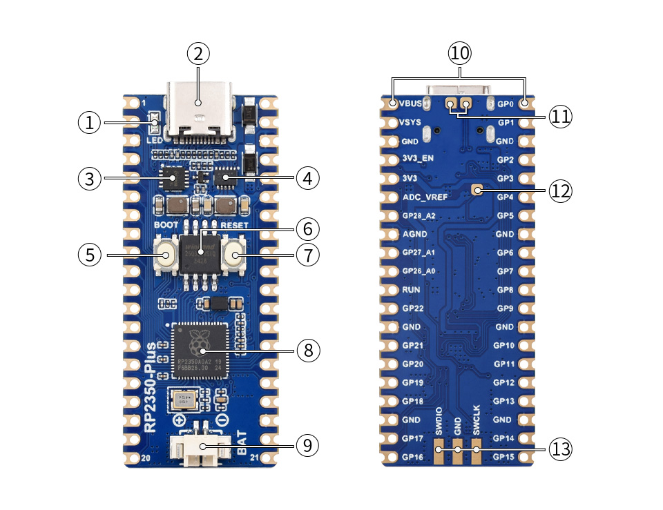 RP2350-Plus Mini Development Board, onboard components