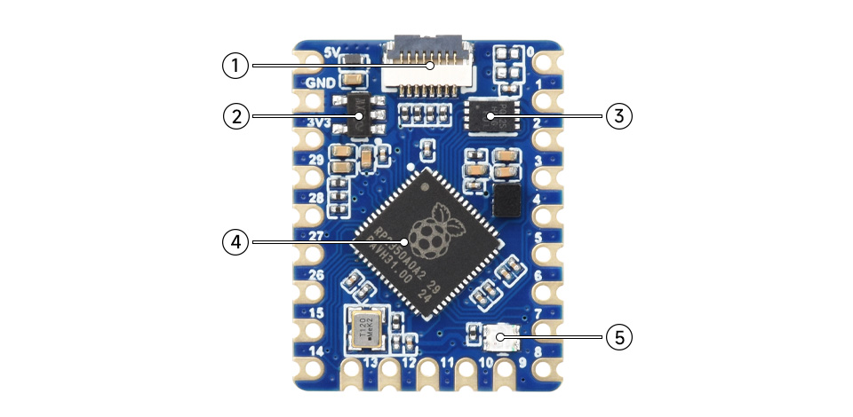 Waveshare RP2350-Tiny MCU Board, onboard components