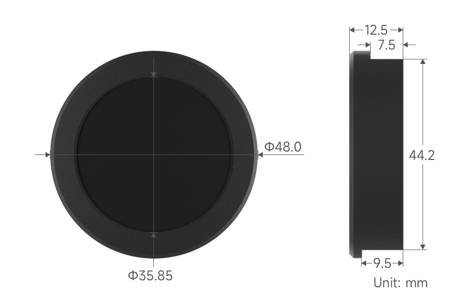 RP2350 MCU board with 1.28inch round touch LCD, with metal case outline dimensions