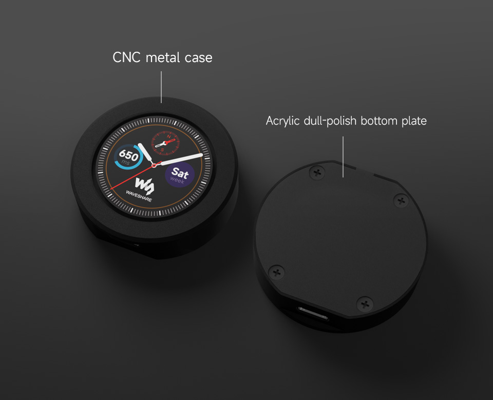 RP2350 MCU board with 1.28inch round touch LCD, optional for CNC metal case