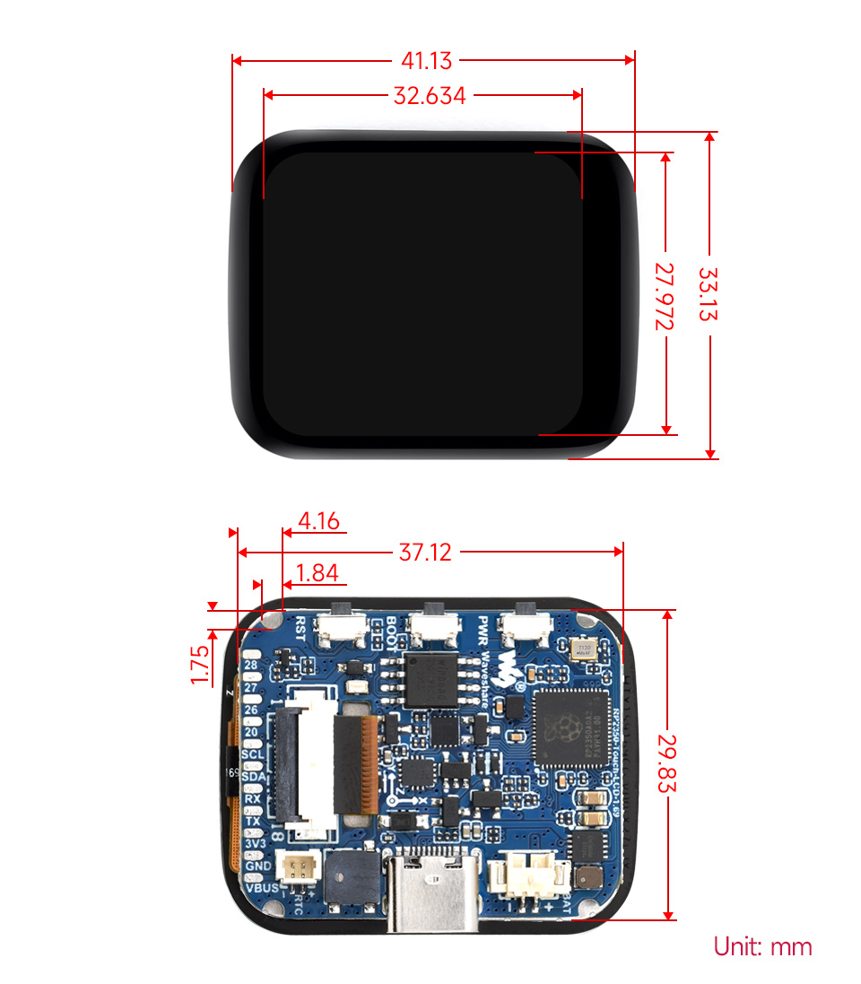 RP2350 1.69inch display development board, outline dimensions