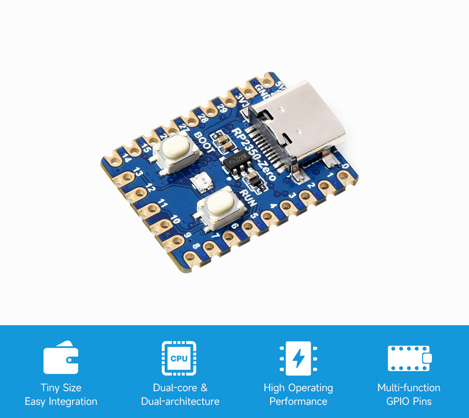 RP2350-Zero Mini Development Board, front view and features