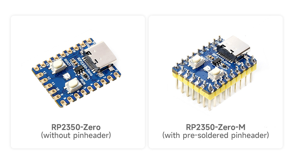 RP2350-Zero Mini Development Board, pinheader options