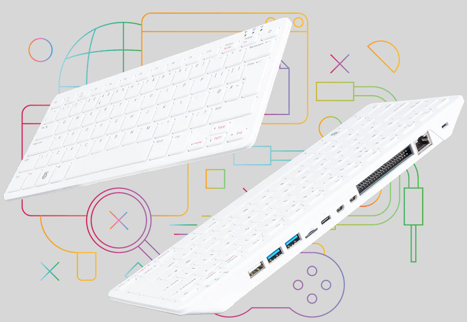 Raspberry Pi 500, front and side view