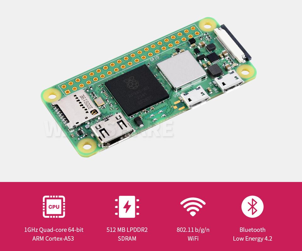 Raspberry Pi Zero 2 W Rp3a0 1ghz Quad Core Arm Cortex A53 Cpu Wifi