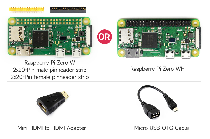 Raspberry Pi Zero WH, built-in WiFi, pre-soldered headers