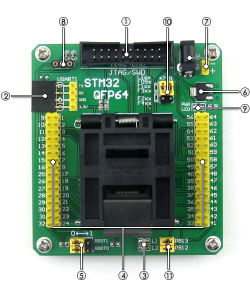 adaptador com soquete 0.5mm, qfp64 bloqueado integrado