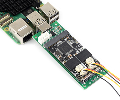 MiniPCIe interface to 2-CH CAN adapter, connecting with the Raspberry Pi