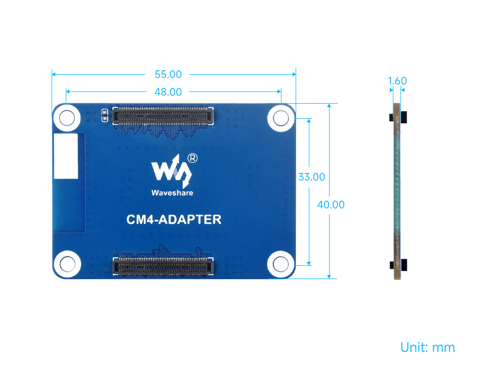 Interface Protection Adapter Board for Raspberry Pi CM4, outline dimensions