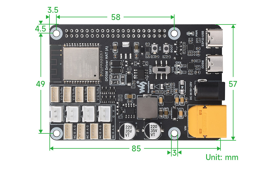 DDSM Driver HAT (A), dimensions