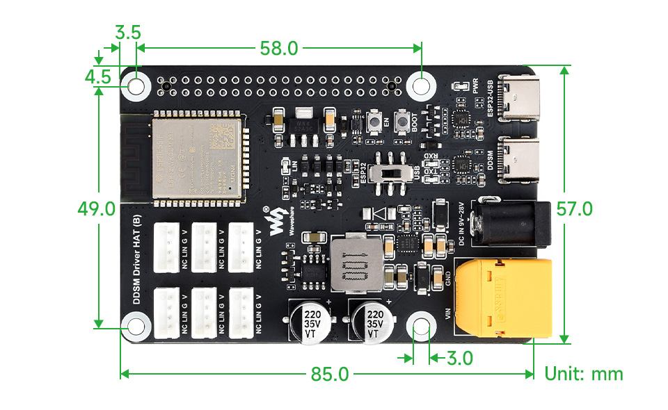 DDSM Driver HAT (B), dimensions