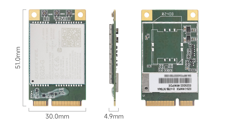 Quectel EG25-G mPCIe Module, outline dimensions