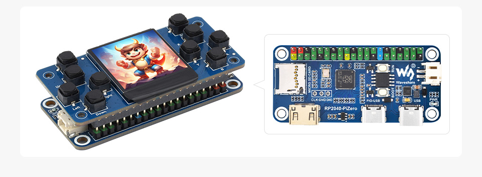 GamePi13 1.3inch LCD Game Console, working with RP2040-PiZero