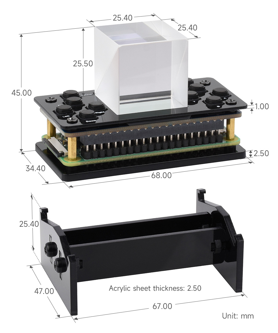 GamePi13 1.3inch LCD Game Console, outline dimensions with case