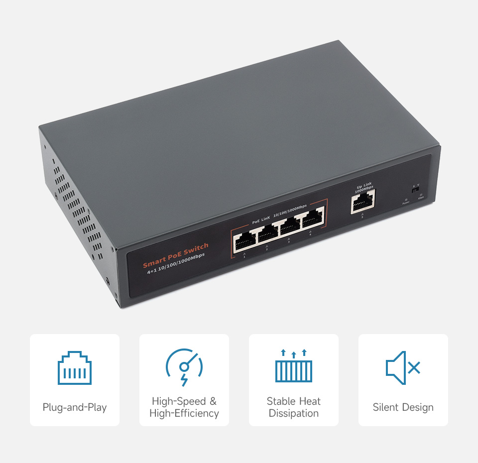 120W Gigabit Ethernet PoE Switch, front view