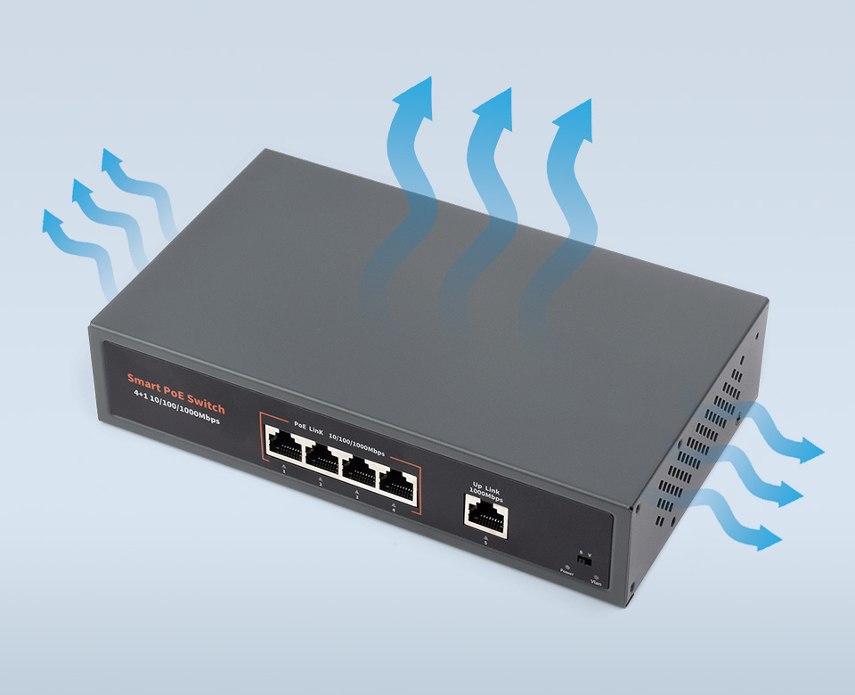 120W Gigabit Ethernet PoE Switch, silent design