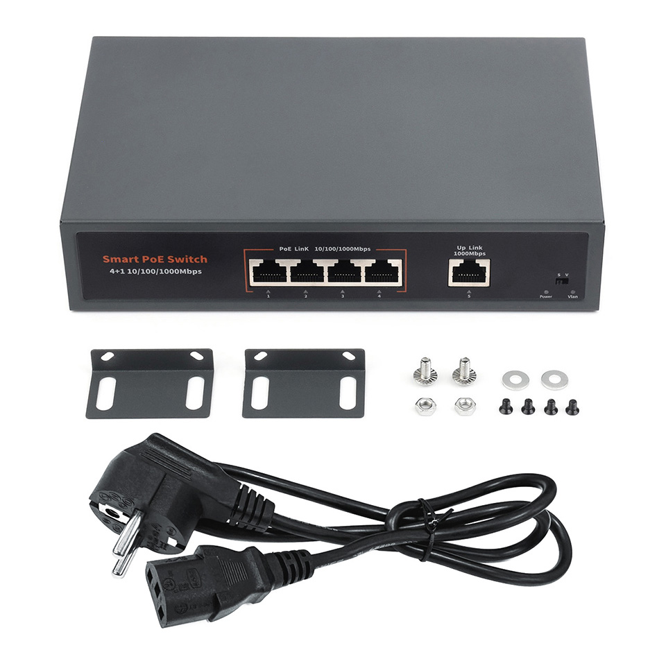 120W Gigabit Ethernet PoE Switch, 4x PoE+ Ports, up to 30W per port ...