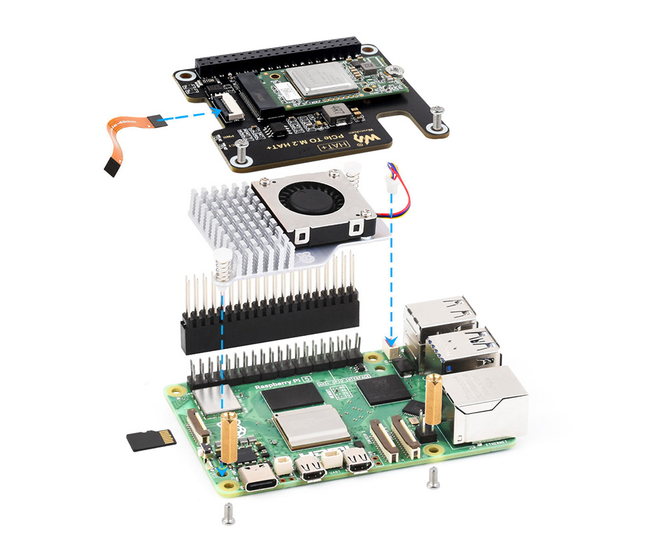 Hailo-8 M.2 AI Accelerator Module with PCIe TO M.2 HAT+, how to Install