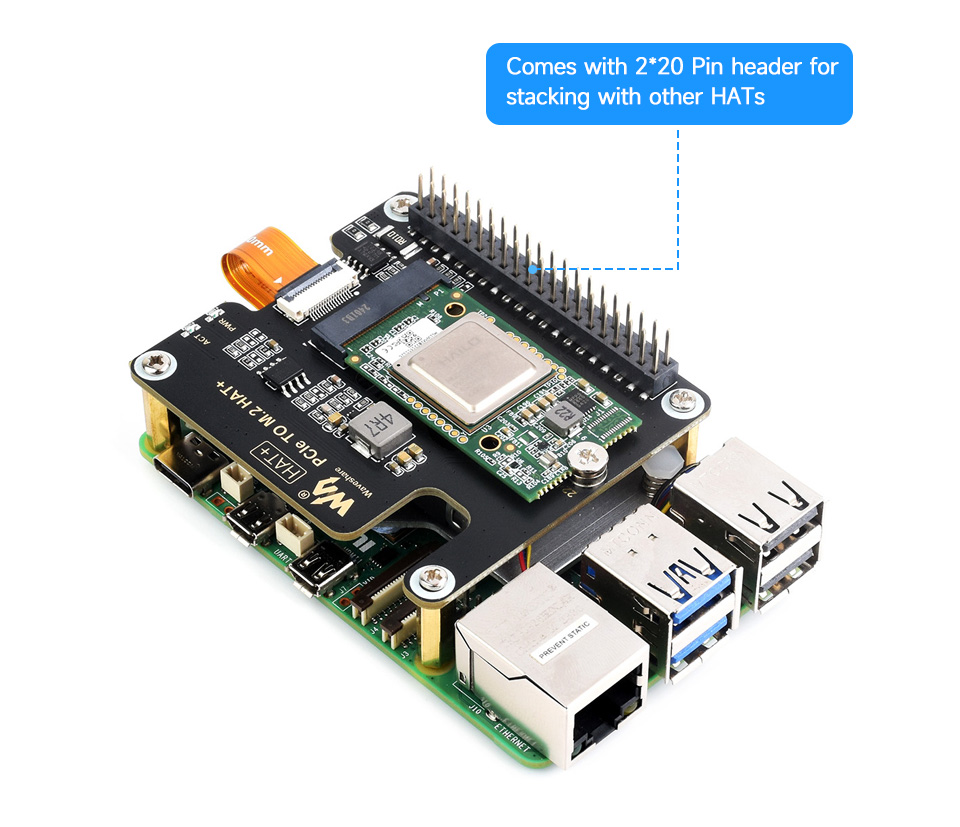 Hailo-8 M.2 AI Accelerator Module with PCIe TO M.2 HAT+, tailored for Raspberry Pi 5